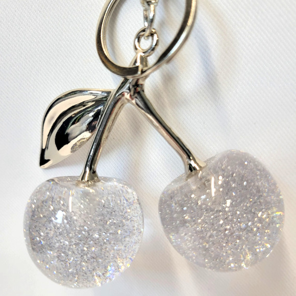 Clear White Cherry Keychain Bag Charm Silver Tone Resin Lobster Clasp New - Picture 7 of 15